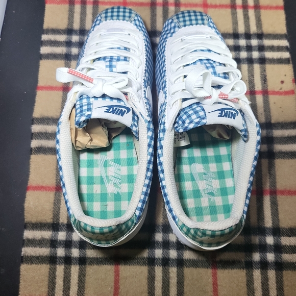Size 8.5- Nike Classic Cortez QS Womens White Blue Plaid BV4890-101 Sneakers. FI - Picture 12 of 12